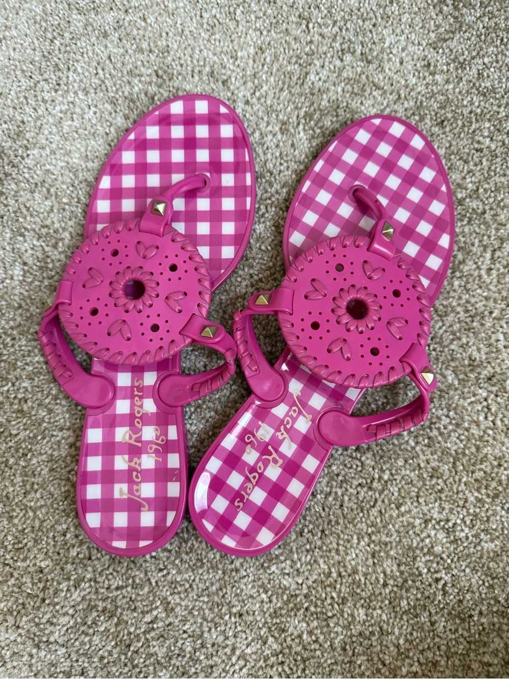 Jack Rodgers Hot Pink Gingham Jelly Sandals